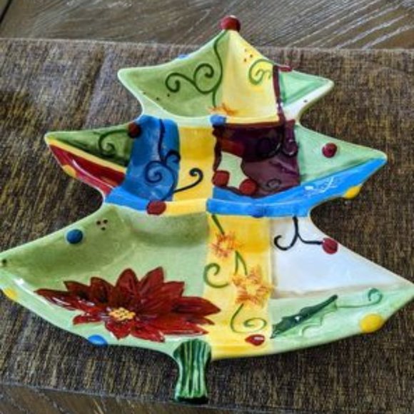 Large Beautiful Christmas Holiday Serving Platter With Gorgeous Details & Colors - Picture 1 of 8